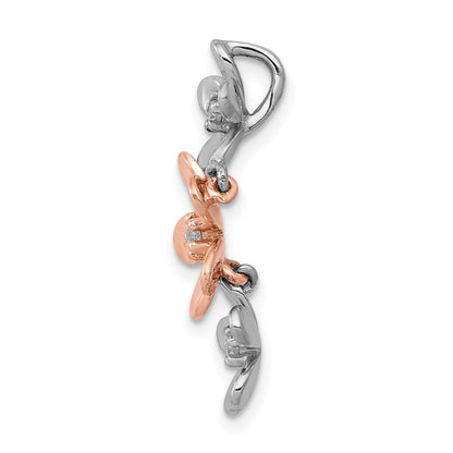 14K Rose und Weißgold 1/10ct. Echt Diamant Drei Blume Kette Anhänger