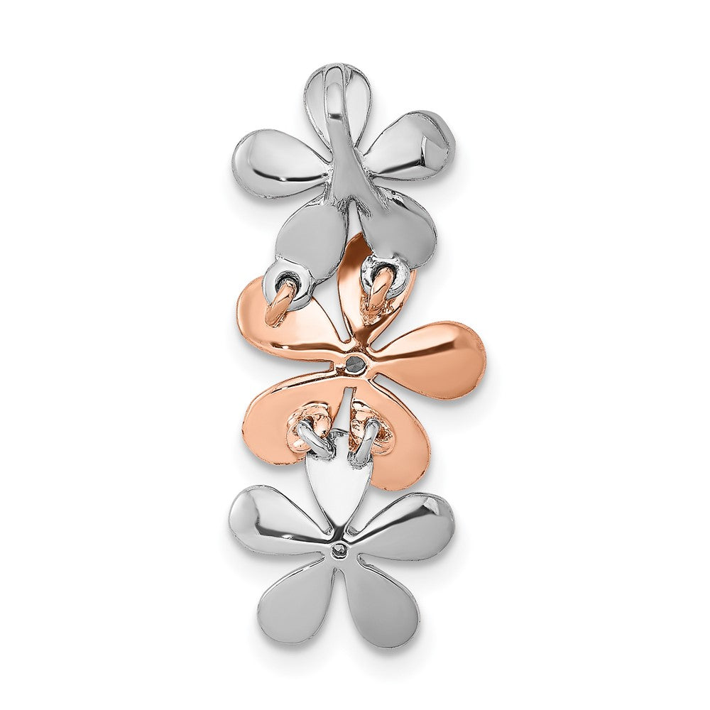 14K Rose und Weißgold 1/10ct. Echt Diamant Drei Blume Kette Anhänger