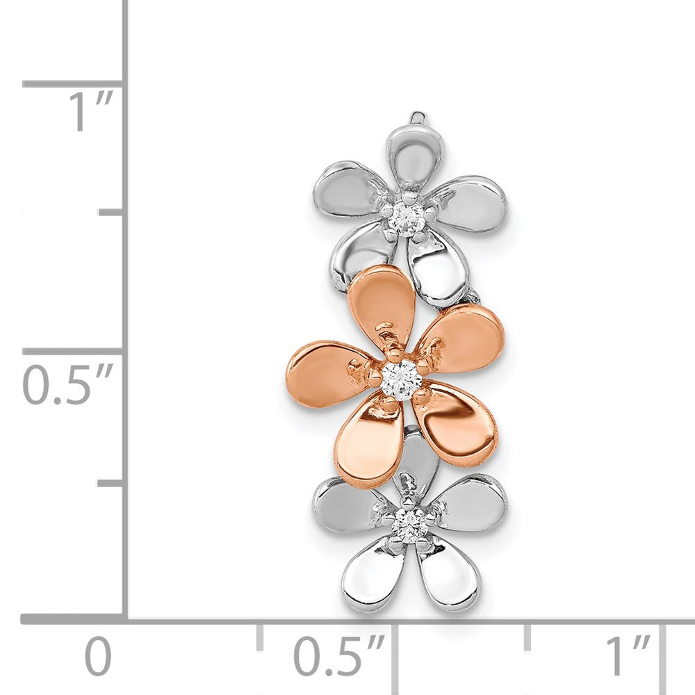 14K Rose und Weißgold 1/10ct. Echt Diamant Drei Blume Kette Anhänger