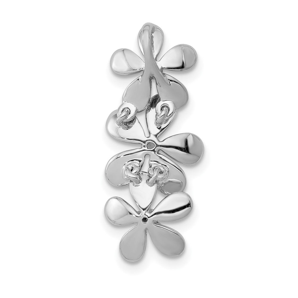 14K Weißgold 1/10ct. Echt Diamant Drei Blume Kette Anhänger