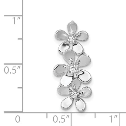 14K Weißgold 1/10ct. Echt Diamant Drei Blume Kette Anhänger