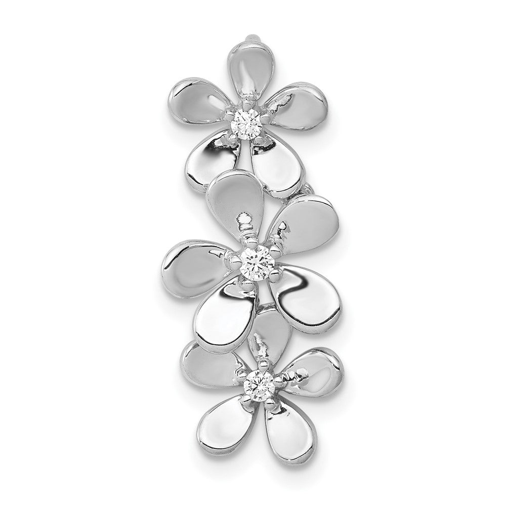 14K Weißgold 1/10ct. Echt Diamant Drei Blume Kette Anhänger