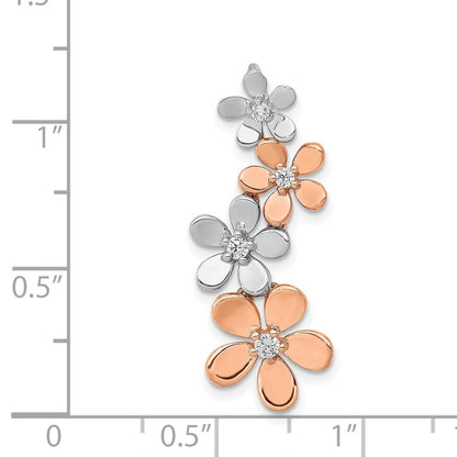 14K Rose und Weißgold 1/8ct. Echt Diamant Vier Blume Kette Anhänger