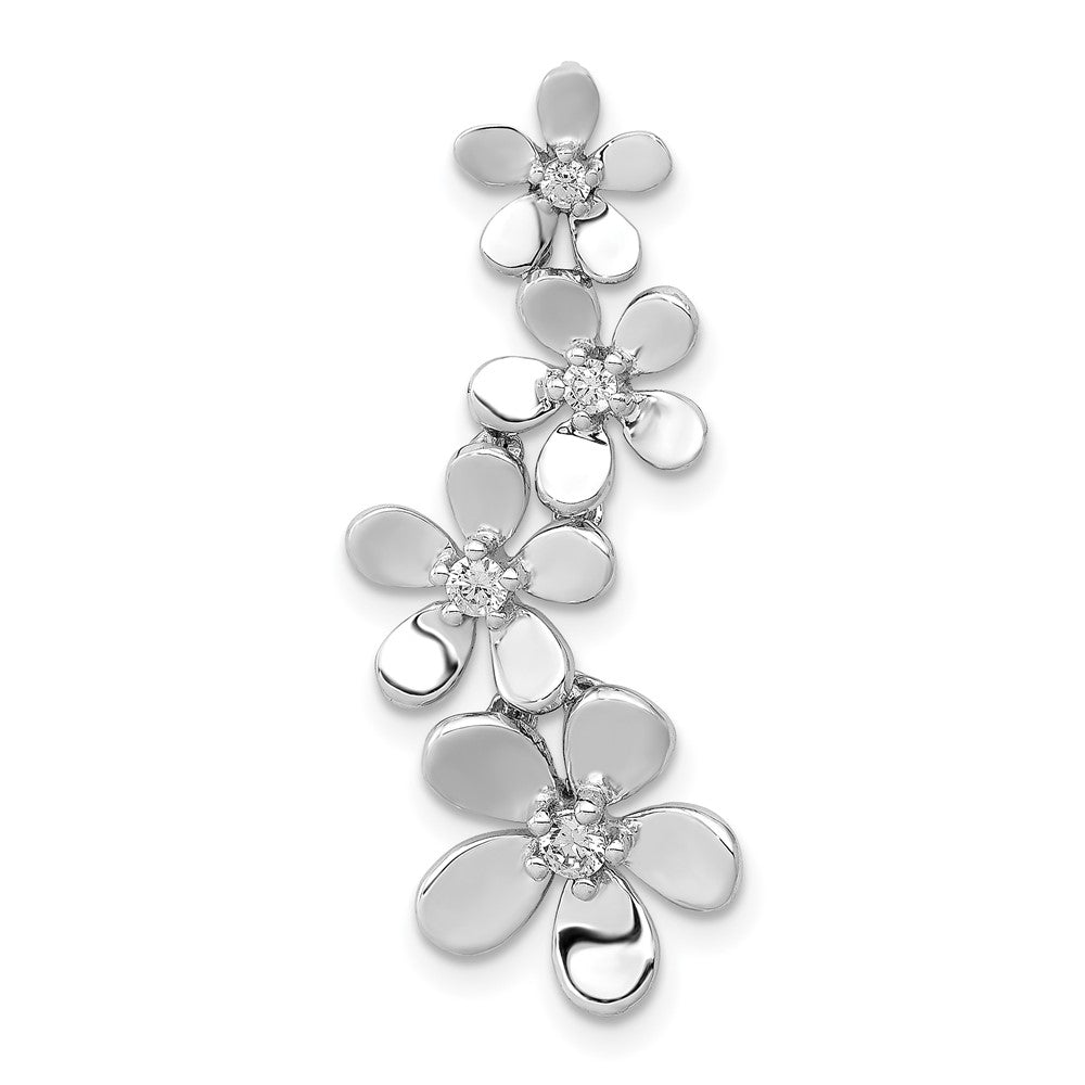 14K Weißgold 1/8ct. Echt Diamant Vier Blume Kette Anhänger