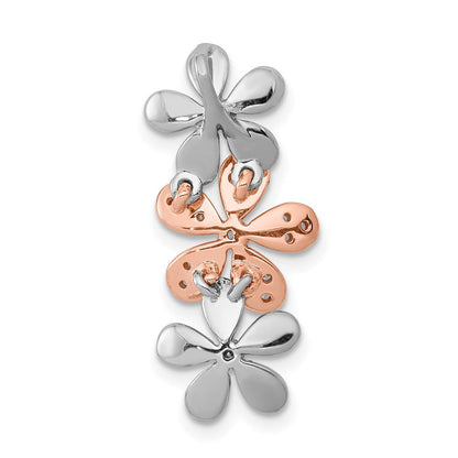 14K Rose und Weißgold 1/5ct. Echt Diamant Drei Blume Kette Anhänger