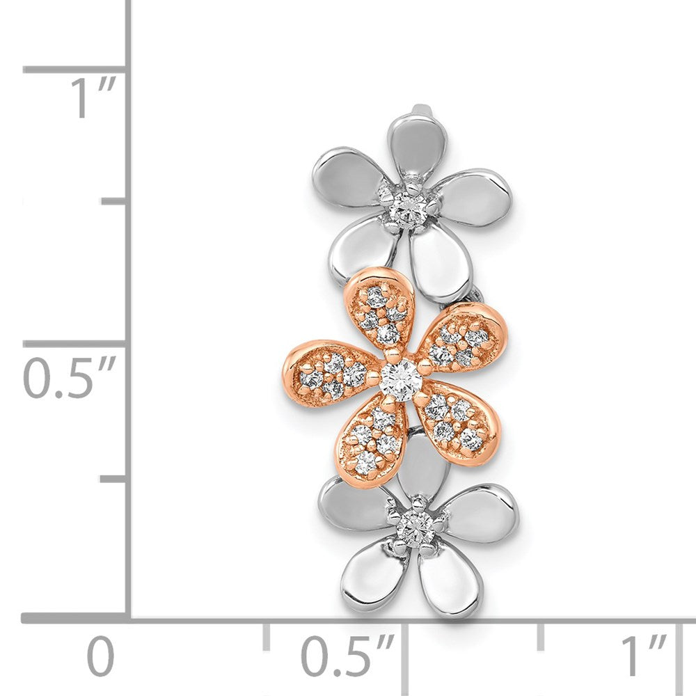 14K Rose und Weißgold 1/5ct. Echt Diamant Drei Blume Kette Anhänger