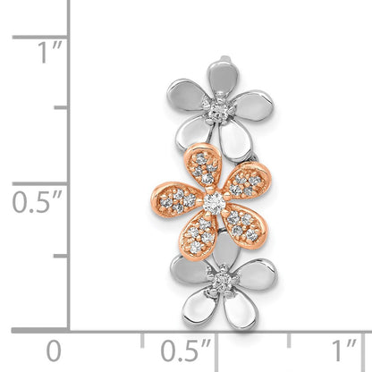 14K Rose und Weißgold 1/5ct. Echt Diamant Drei Blume Kette Anhänger