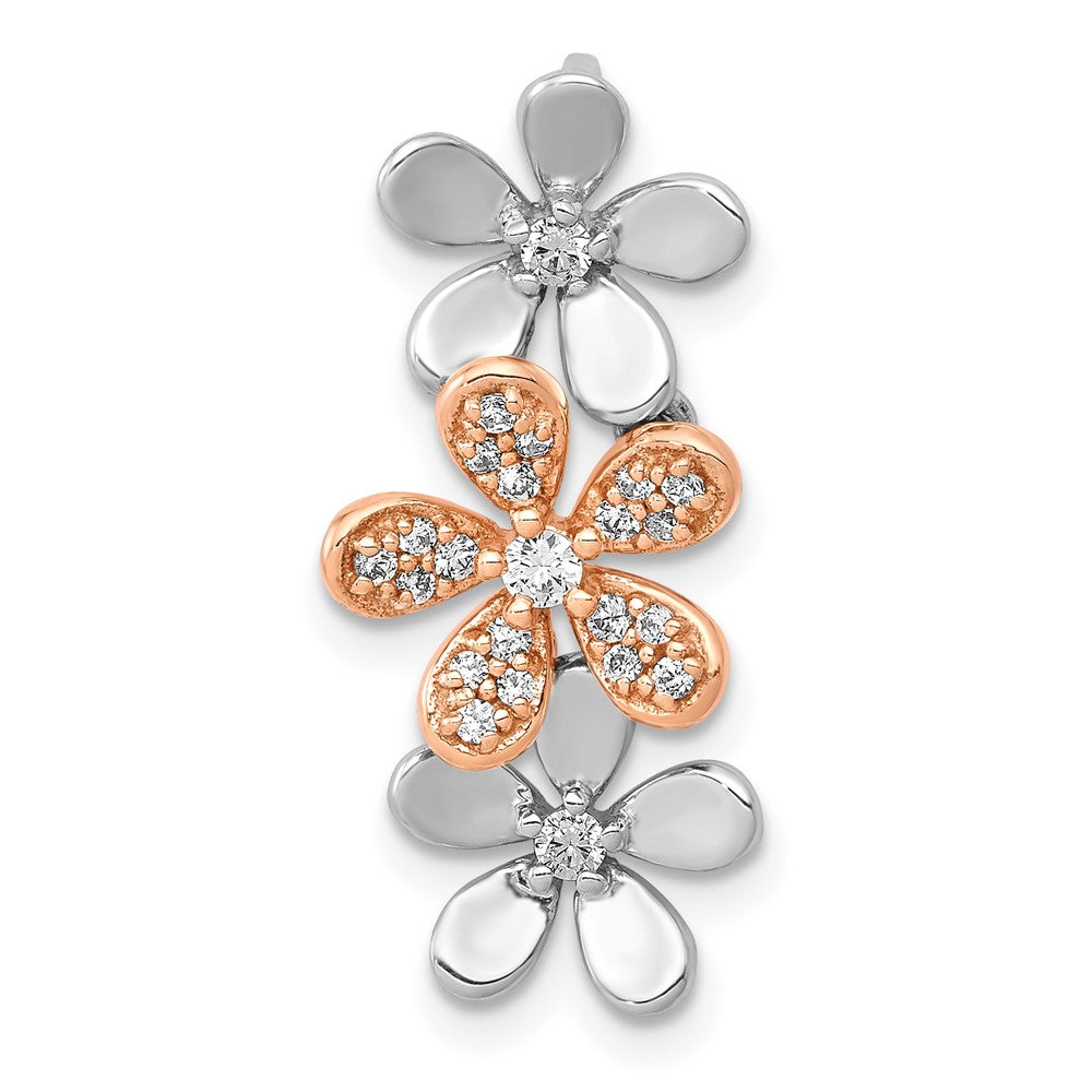 14K Rose und Weißgold 1/5ct. Echt Diamant Drei Blume Kette Anhänger