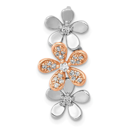 14K Rose und Weißgold 1/5ct. Echt Diamant Drei Blume Kette Anhänger