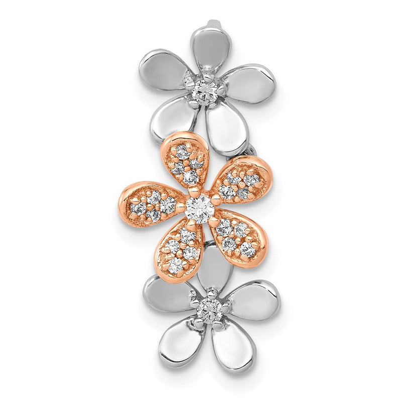 14K Rose und Weißgold 1/5ct. Echt Diamant Drei Blume Kette Anhänger