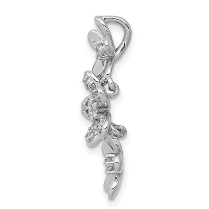 14K Weißgold 1/5ct. Echt Diamant Drei Blume Kette Anhänger