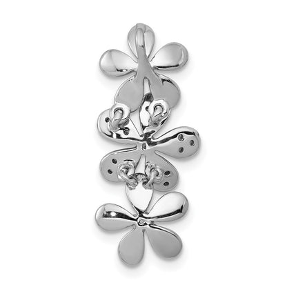 14K Weißgold 1/5ct. Echt Diamant Drei Blume Kette Anhänger