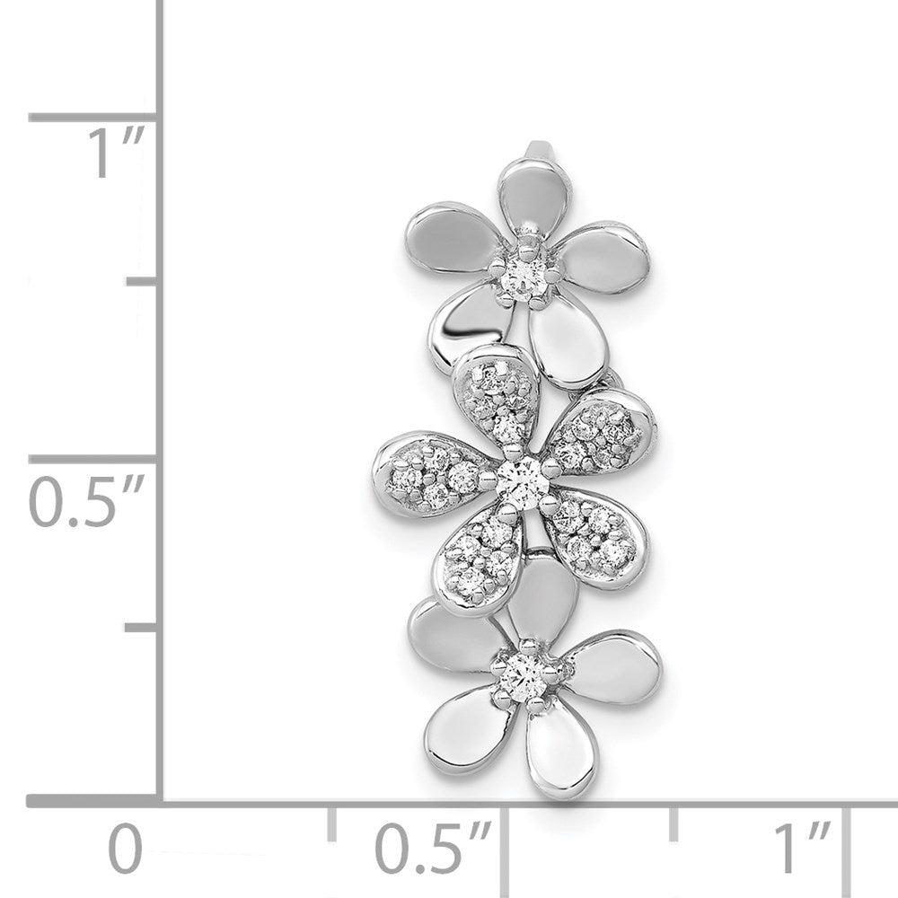14K Weißgold 1/5ct. Echt Diamant Drei Blume Kette Anhänger