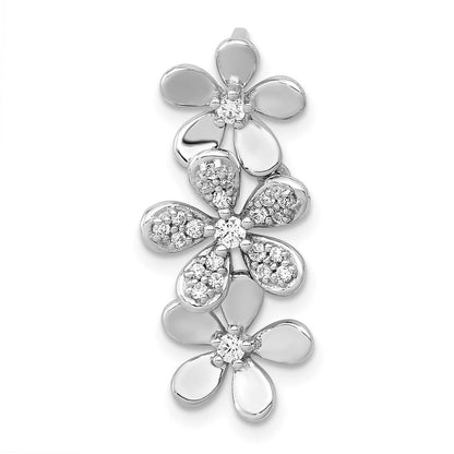 14K Weißgold 1/5ct. Echt Diamant Drei Blume Kette Anhänger