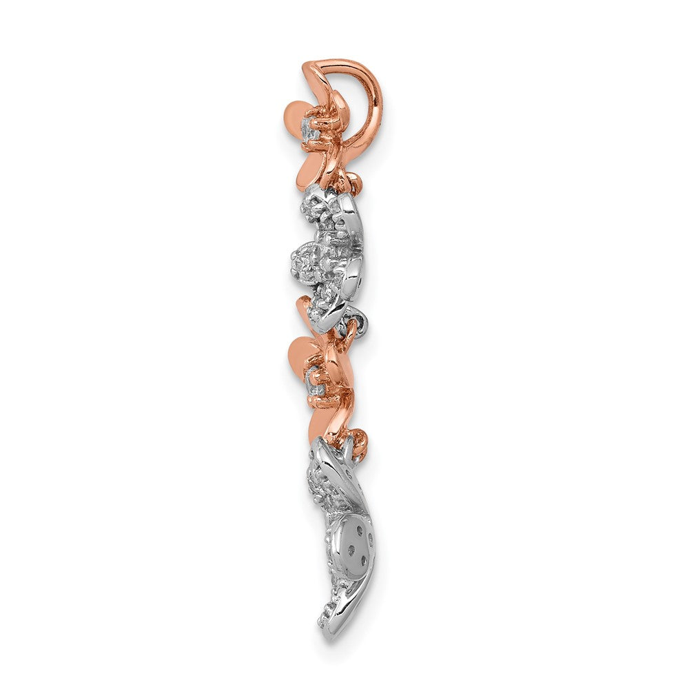 14K Rose und Weißgold Echt Diamant Vier Blume Kette Anhänger