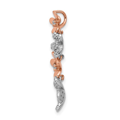 14K Rose und Weißgold Echt Diamant Vier Blume Kette Anhänger