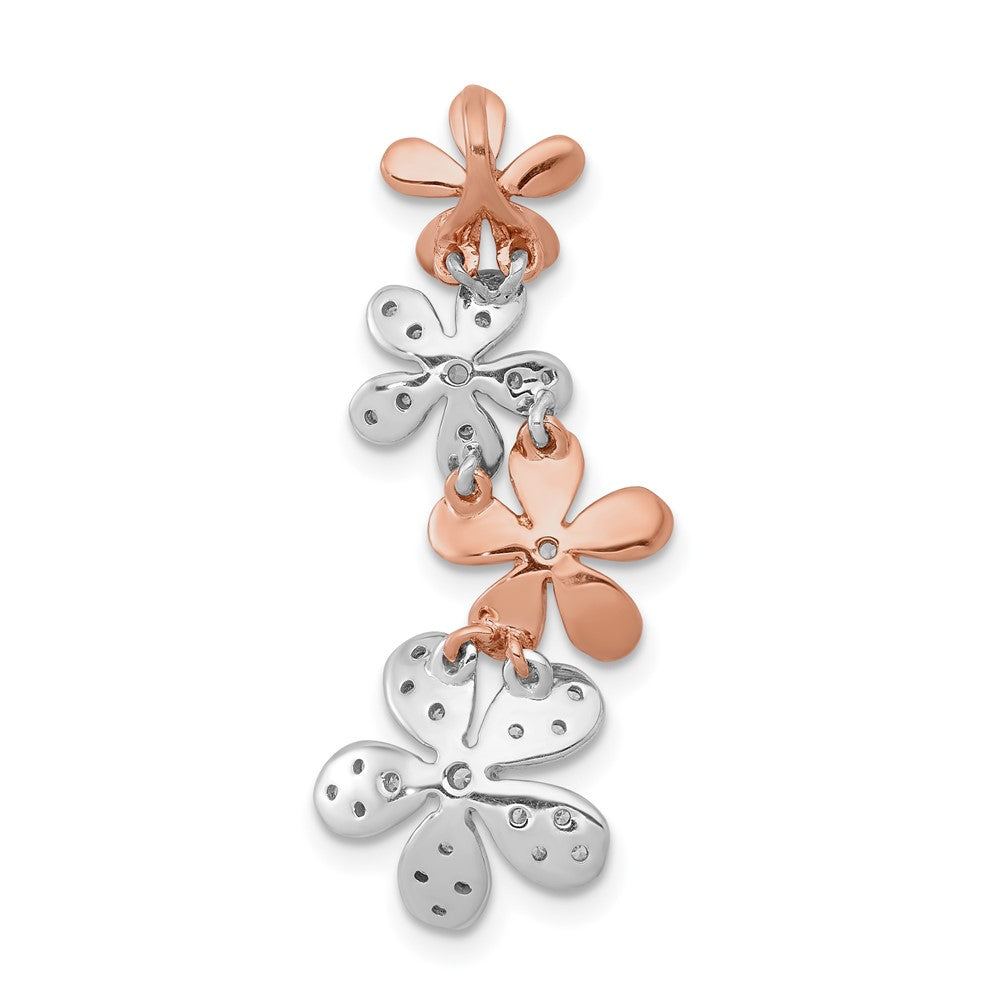 14K Rose und Weißgold Echt Diamant Vier Blume Kette Anhänger