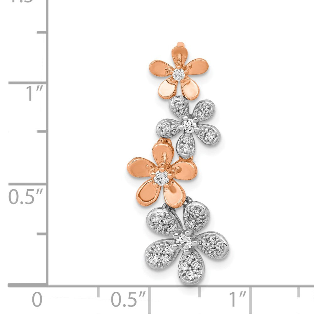 14K Rose und Weißgold Echt Diamant Vier Blume Kette Anhänger
