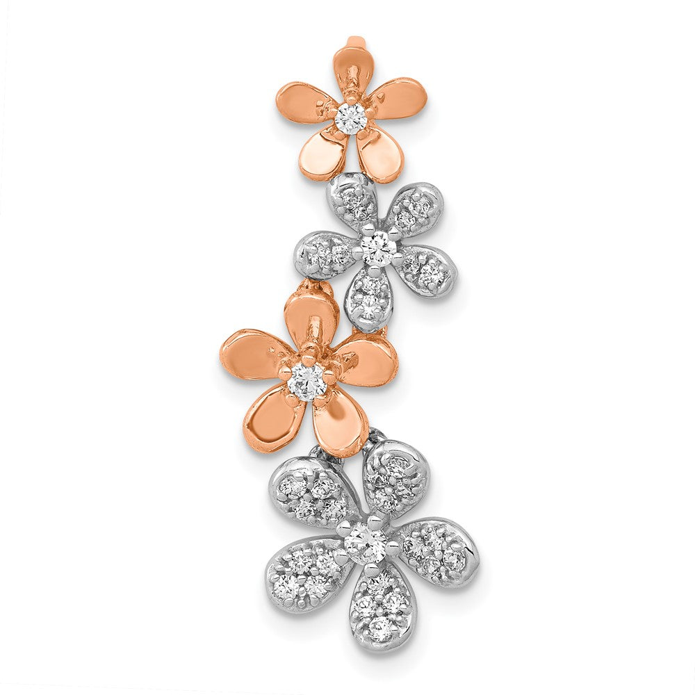 14K Rose und Weißgold Echt Diamant Vier Blume Kette Anhänger