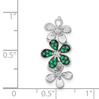 14K Weißgold Anhänger mit 3 Blumen, echten Diamanten und Smaragden