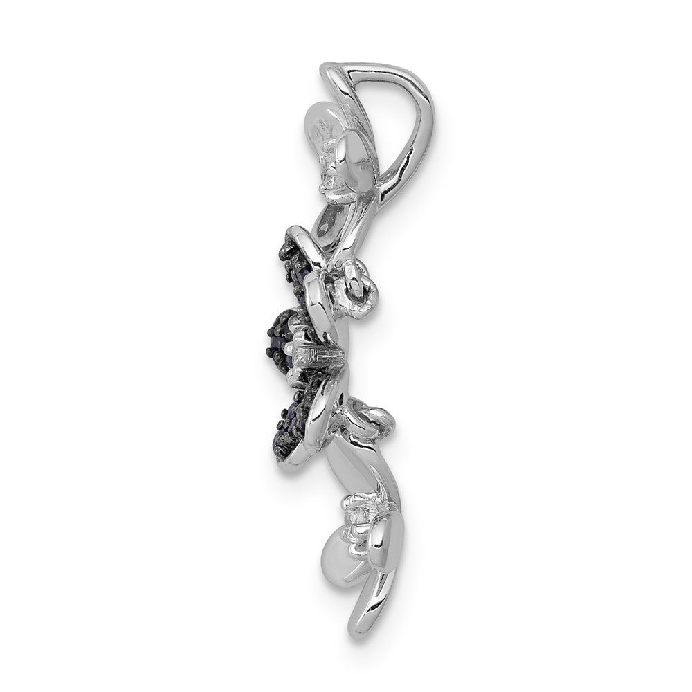 14k Weißgold Anhänger mit 3 Blumen, echten Diamanten und Saphiren