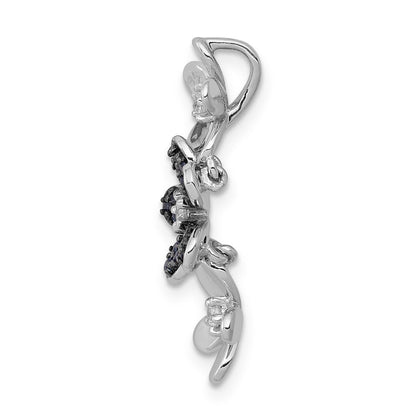14k Weißgold Anhänger mit 3 Blumen, echten Diamanten und Saphiren