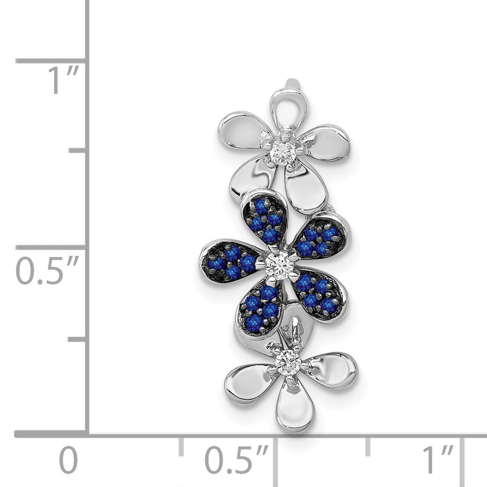 14k Weißgold Anhänger mit 3 Blumen, echten Diamanten und Saphiren