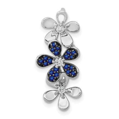 14k Weißgold Anhänger mit 3 Blumen, echten Diamanten und Saphiren