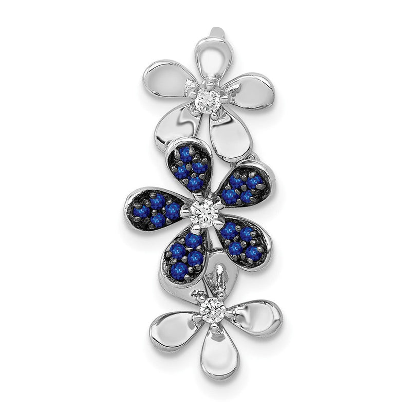 14k Weißgold Anhänger mit 3 Blumen, echten Diamanten und Saphiren