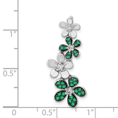 14K Weißgold Anhänger mit echten Diamanten und Smaragden, 4 Blumen