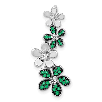 14K Weißgold Anhänger mit echten Diamanten und Smaragden, 4 Blumen