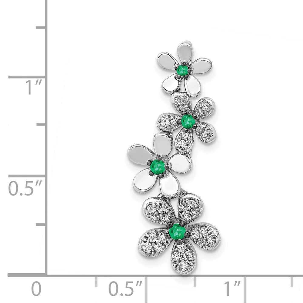 14K Weißgold Anhänger rhodiniert mit echten Diamanten und Smaragden, 4 Blumen