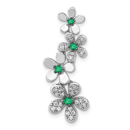 14K Weißgold Anhänger rhodiniert mit echten Diamanten und Smaragden, 4 Blumen
