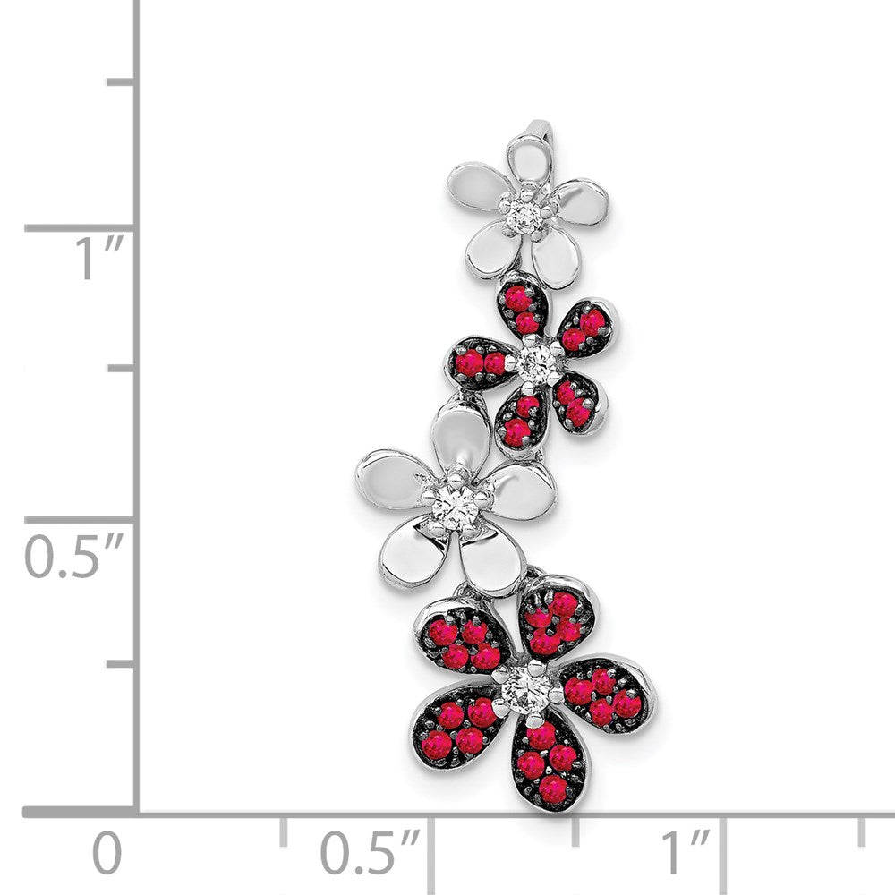 14K Weißgold Echt Diamant Und.29 Rubin Vier Blumen Kette Anhänger