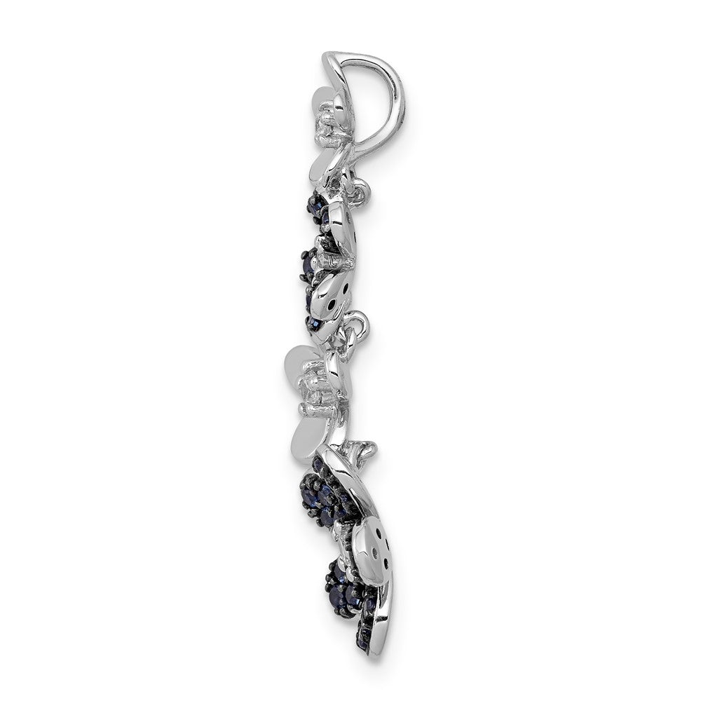 14K Weißgold Echter Diamant und 0,29 ct. Saphir 4-Blumen-Anhänger