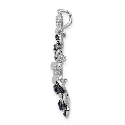 14K Weißgold Echter Diamant und 0,29 ct. Saphir 4-Blumen-Anhänger