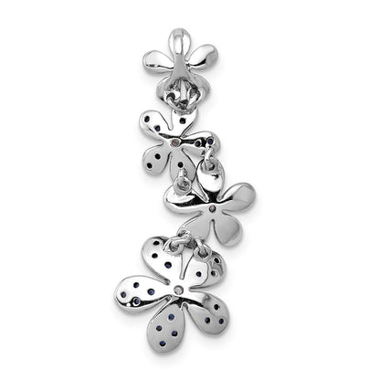 14K Weißgold Echter Diamant und 0,29 ct. Saphir 4-Blumen-Anhänger