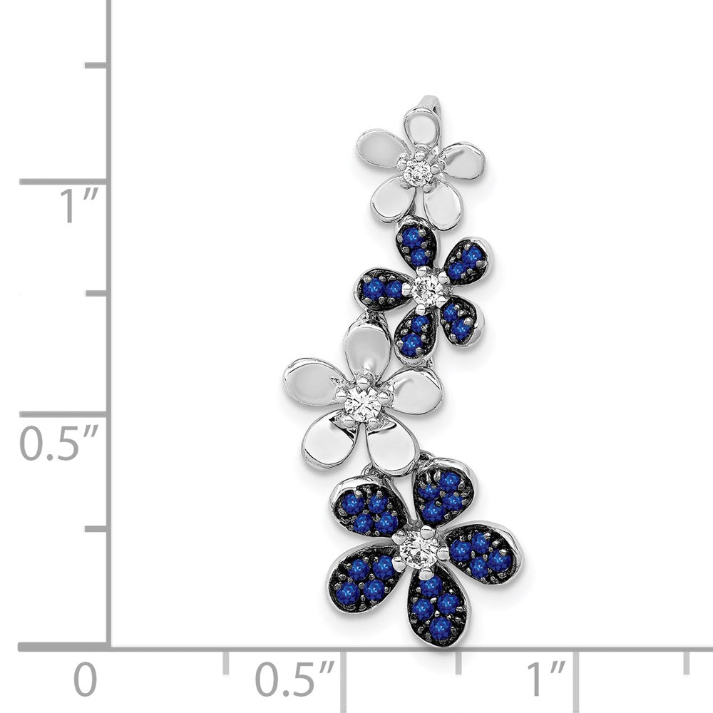 14K Weißgold Echter Diamant und 0,29 ct. Saphir 4-Blumen-Anhänger