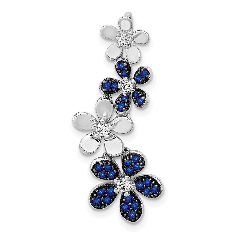 14K Weißgold Echter Diamant und 0,29 ct. Saphir 4-Blumen-Anhänger