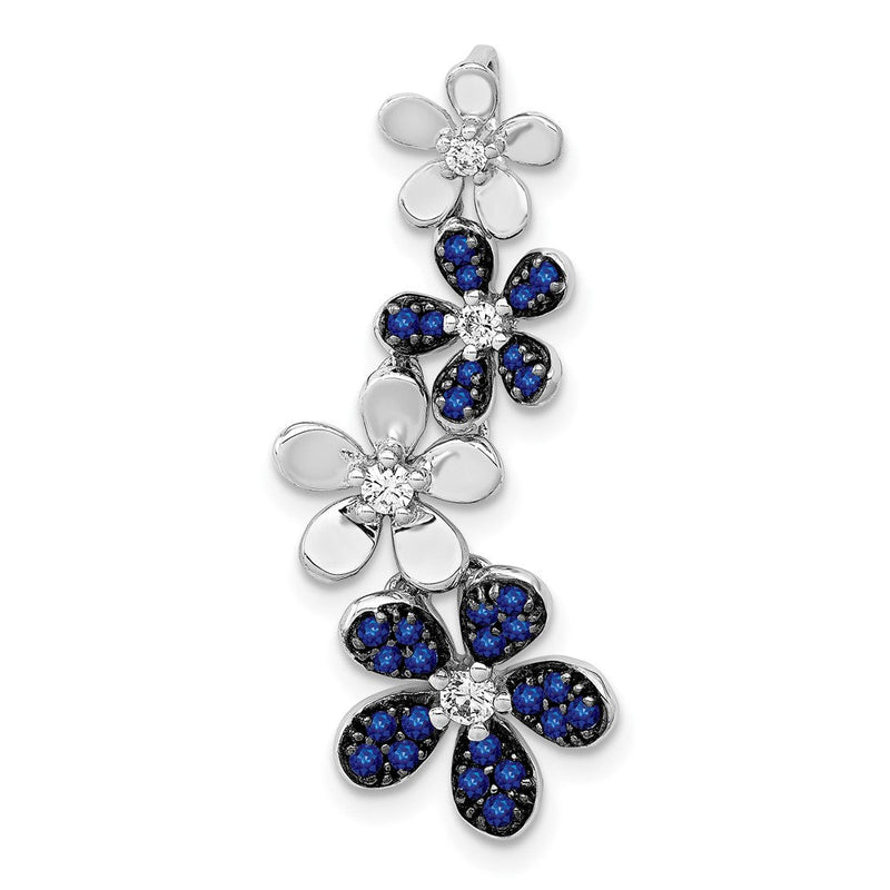 14K Weißgold Echter Diamant und 0,29 ct. Saphir 4-Blumen-Anhänger