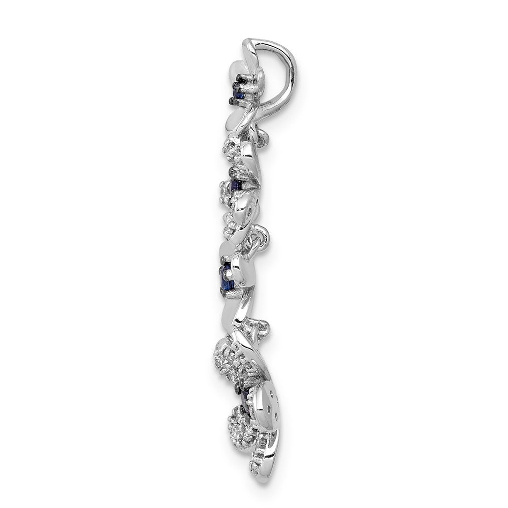 14K Weißgold Anhänger mit 4 Blumen, echten Diamanten und 0,19 ct. Saphir