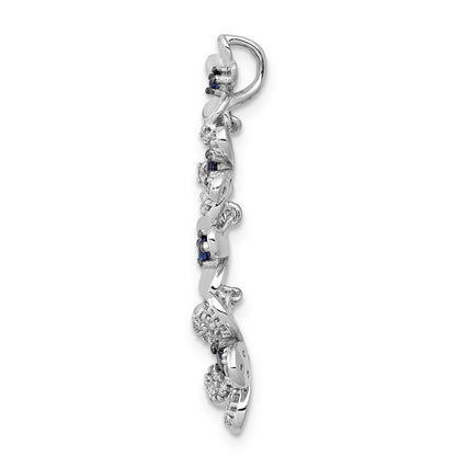 14K Weißgold Anhänger mit 4 Blumen, echten Diamanten und 0,19 ct. Saphir
