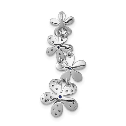 14K Weißgold Anhänger mit 4 Blumen, echten Diamanten und 0,19 ct. Saphir