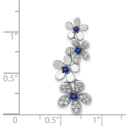 14K Weißgold Anhänger mit 4 Blumen, echten Diamanten und 0,19 ct. Saphir