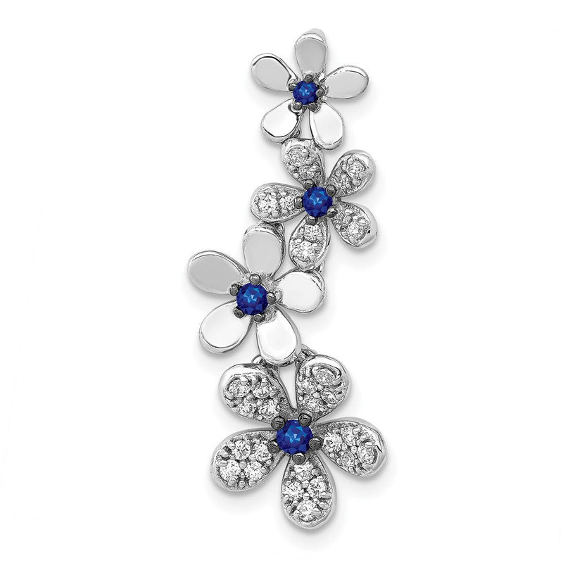 14K Weißgold Anhänger mit 4 Blumen, echten Diamanten und 0,19 ct. Saphir