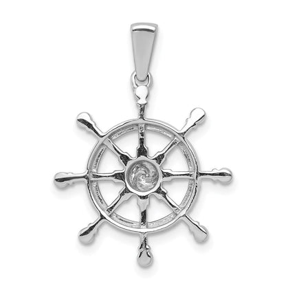14K Weißgold 0,17 ct. Echter Diamant Schiffssteuerrad-Anhänger