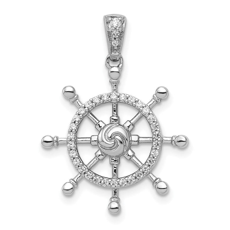 14K Weißgold 0,17 ct. Echter Diamant Schiffssteuerrad-Anhänger