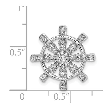 14K Weißgold 0,2 ct. Echter Diamant Schiffsrad-Anhänger