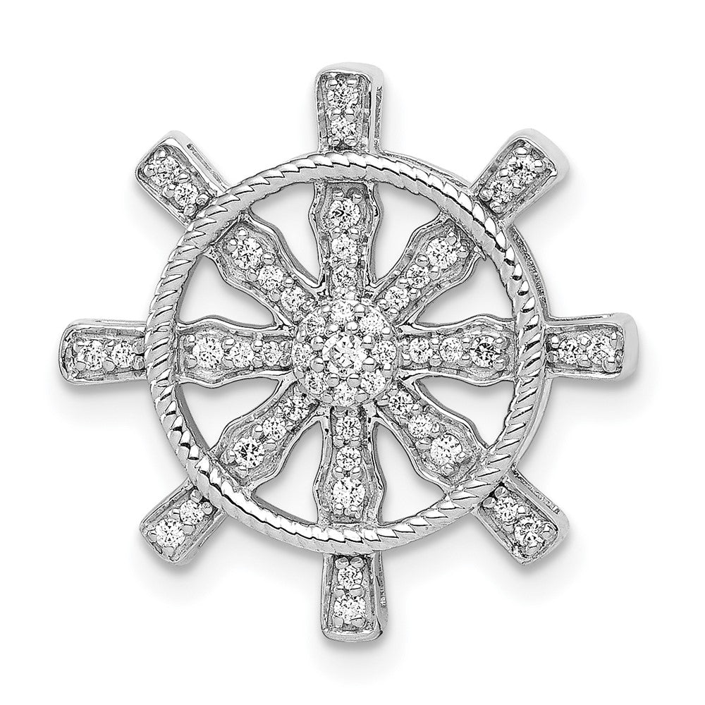 14K Weißgold 0,2 ct. Echter Diamant Schiffsrad-Anhänger