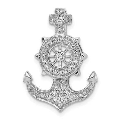 14K Weißgold Echt Diamant Mariners Anker Kette Anhänger